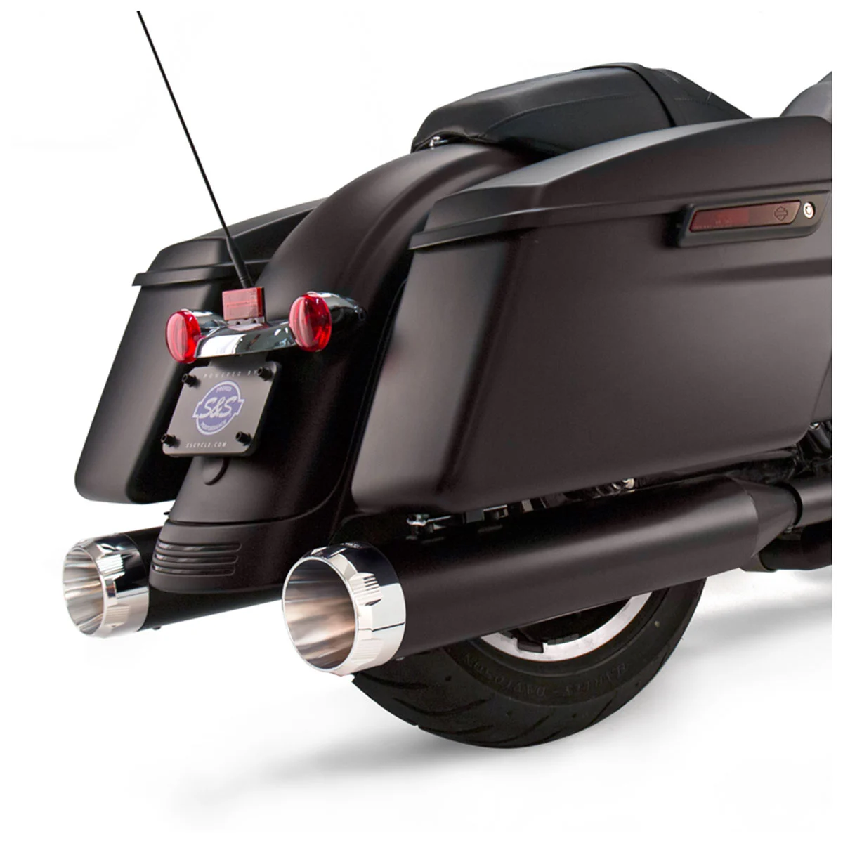 S&S Cycle MK45 4.5" Ceramic Black Slip-On Mufflers With Chrome Thruster End Caps
