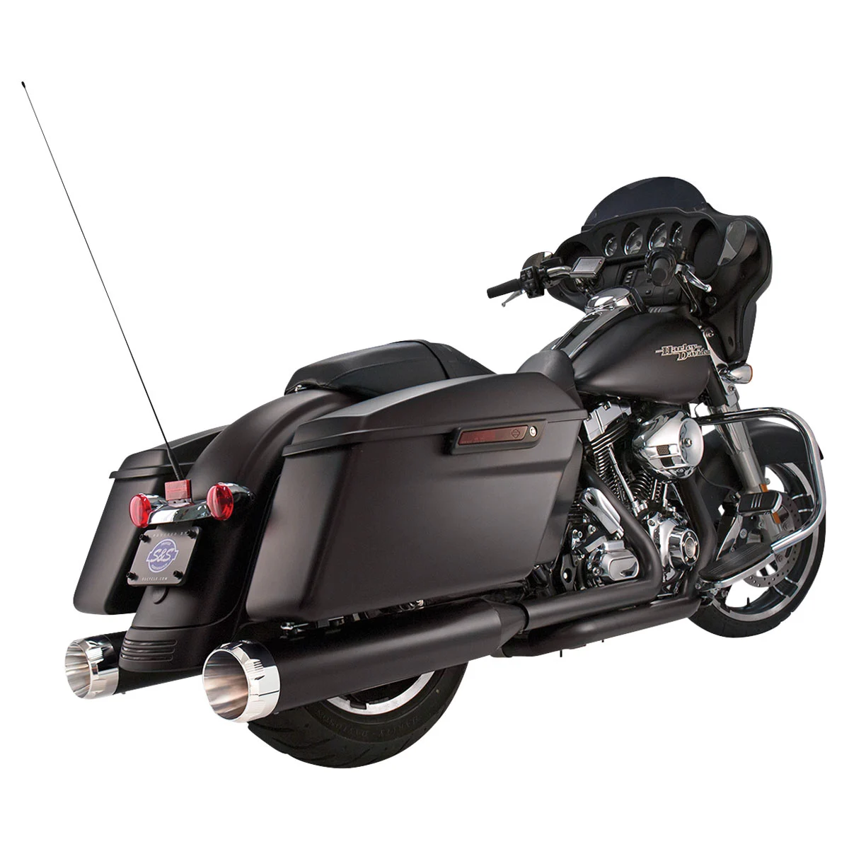 S&S Cycle MK45 4.5" Ceramic Black Slip-On Mufflers With Chrome Thruster End Caps - Image 2