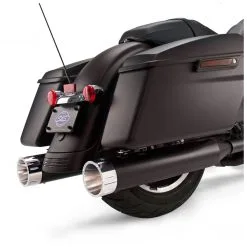 S&S Cycle MK45 4.5" Ceramic Black Slip-On Mufflers With Chrome Tracer End Caps